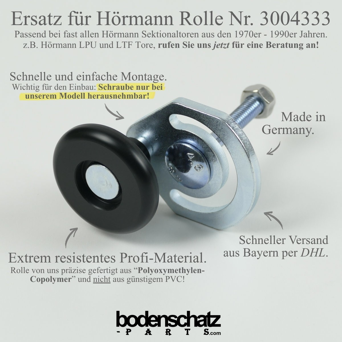 Hörmann Garagentor Rolle mit Platte 3004333 INKL. SCHRAUBE Replikation